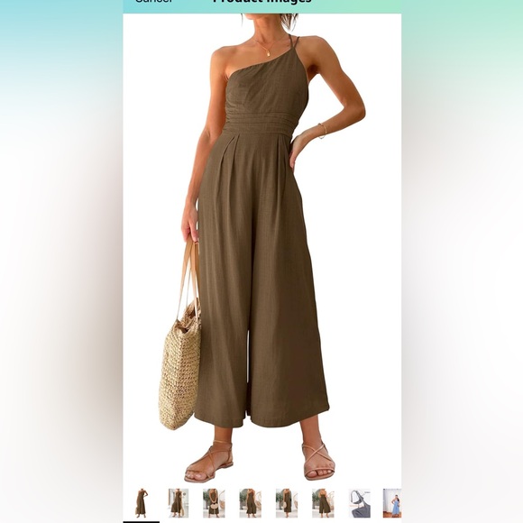 Pants - One Shoulder High Waist Casual Wide Leg Linen Jumpsuit Romper w Pockets